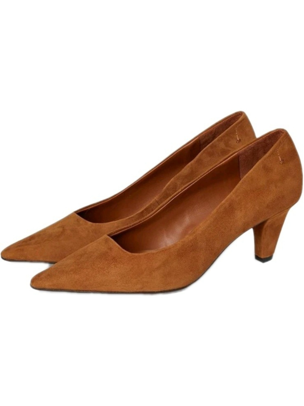 Franco Sarto Suede Pointed Toe Pumps Camel Tan Block Heel Size 5 Career Classic